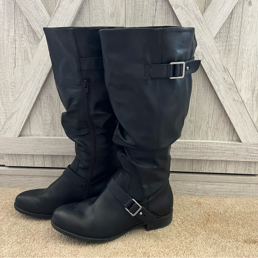 White mountain Ridley mid-calf ruched Black Boots size 7